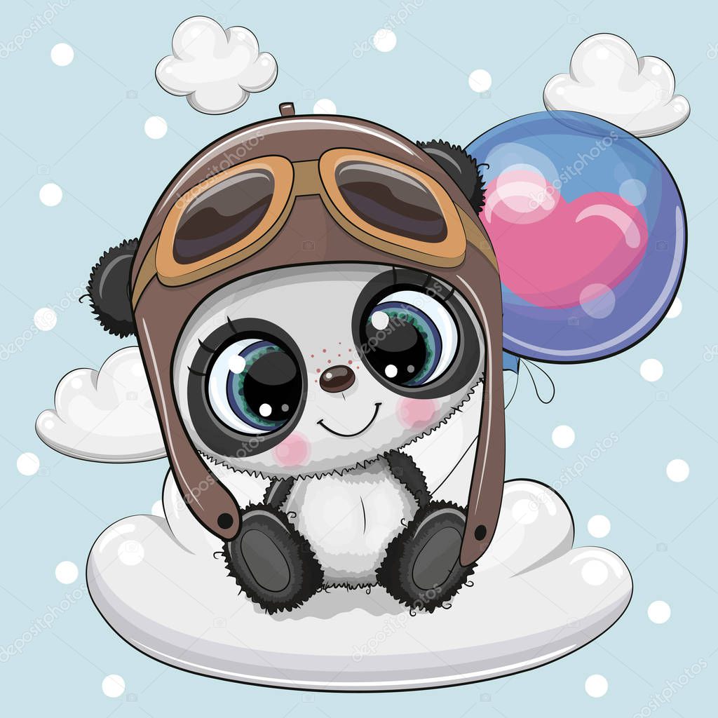 Cute Cartoon Panda boy with Balloon