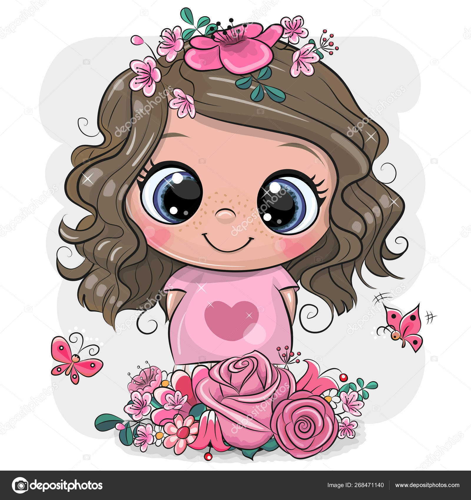 Cartoon Girl with flowers on a white background Stock Vector Image by  ©Reginast777 #268471140