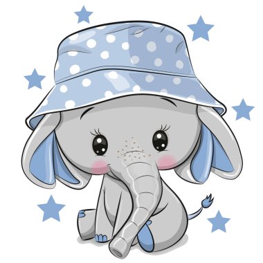 Cute Elephant in panama hat isolated on a white background clipart