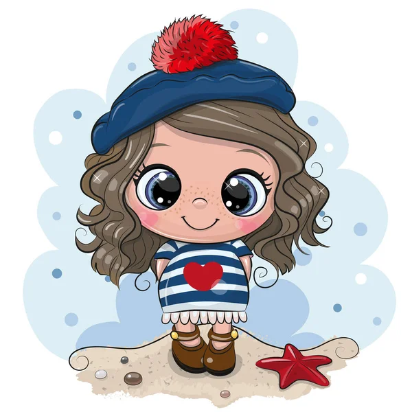 Baby cartoon meisje in Sailor kostuum — Stockvector