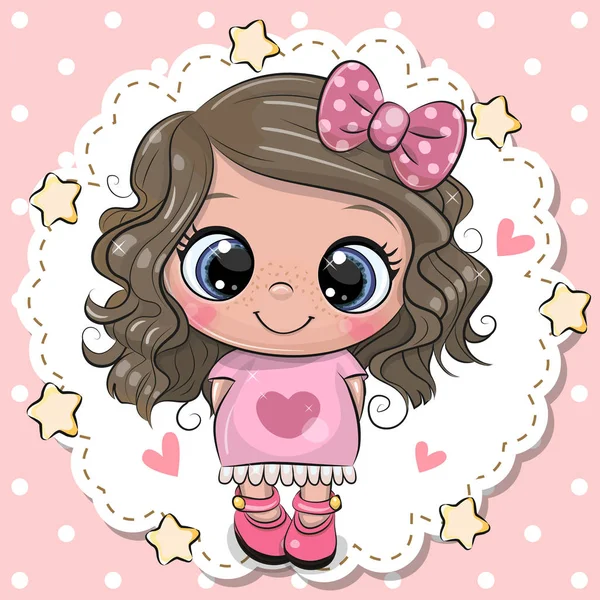 Cute Cartoon girl with pink bow — Stock Vector