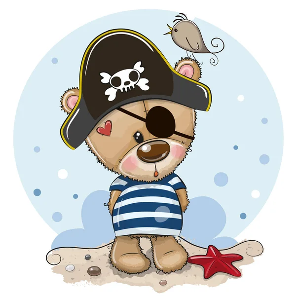 Baby cartoon Teddy beer in Sailor kostuum — Stockvector