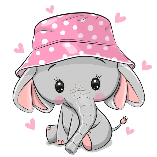 Cute Elephant in panama hat isolated on a white background Stock Vector