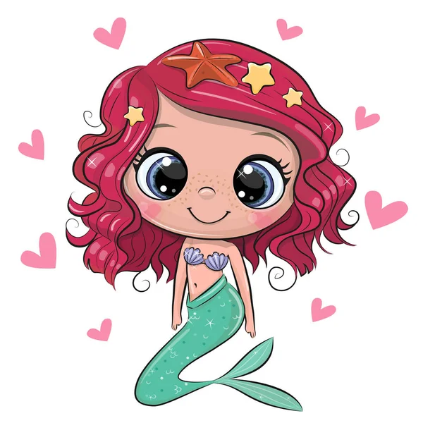 Sirena de dibujos animados con el pelo rosa sobre un fondo blanco — Archivo Imágenes Vectoriales