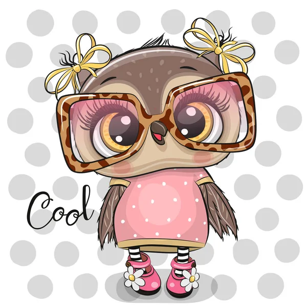 Cartoon Owl i rosa glas — Stock vektor