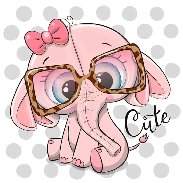 Cute Cartoon pink Elephant in pink glasses — Stock Vector