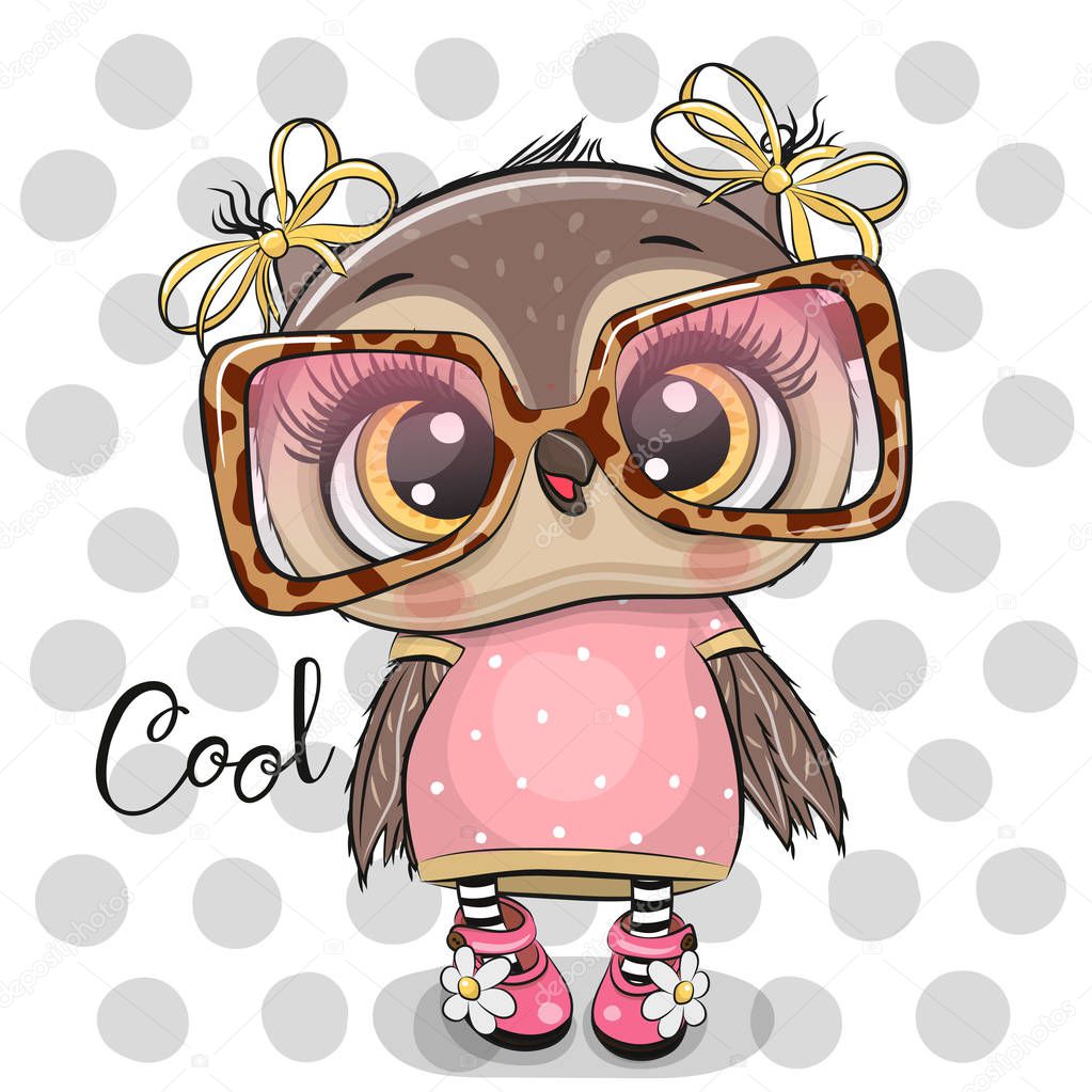Cartoon Owl in pink glasses