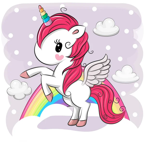 Lindo Unicornio de dibujos animados en las nubes — Archivo Imágenes Vectoriales