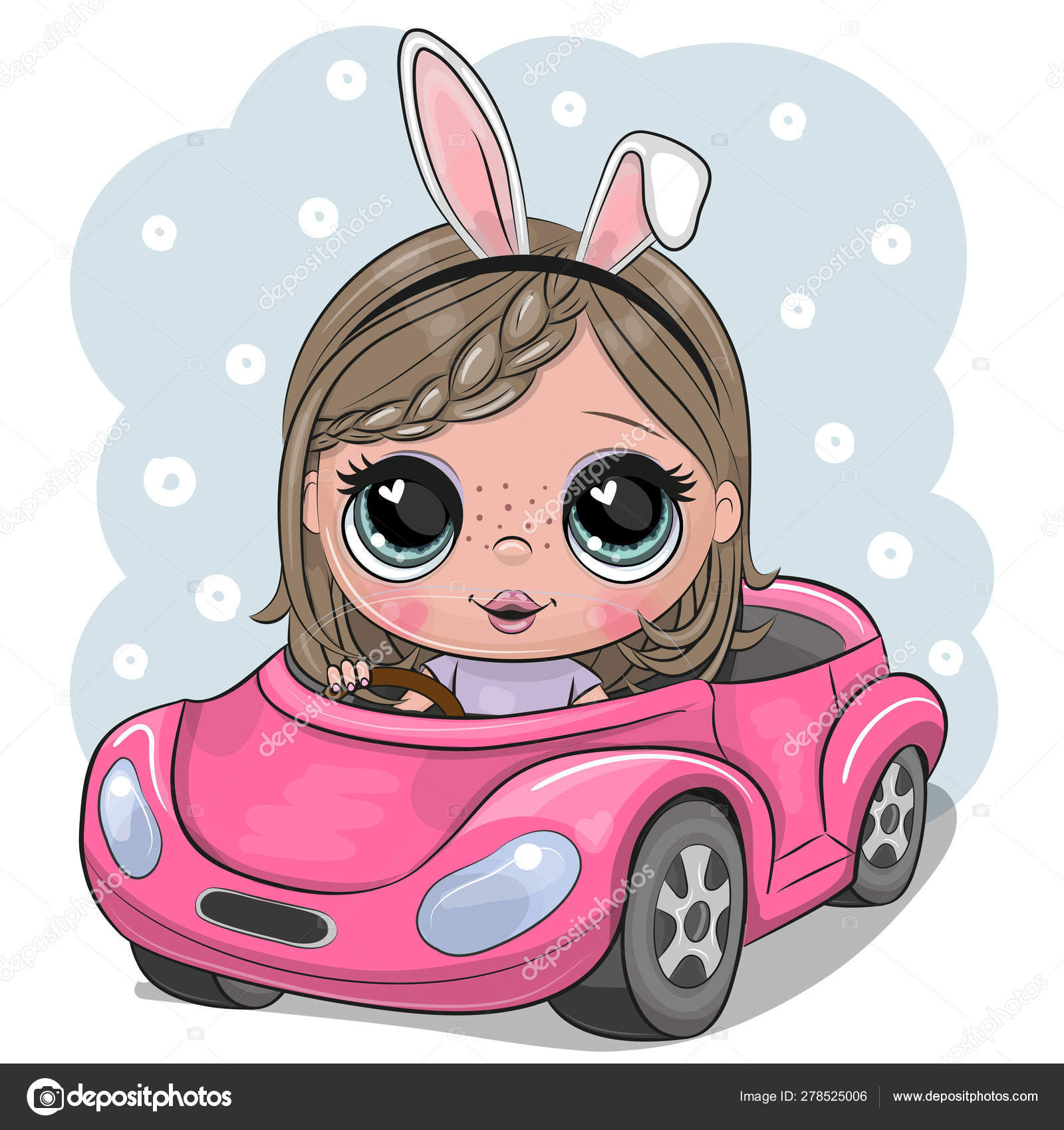ウサギの耳を持つ漫画の女の子はピンクの車に行く ストックベクター C Reginast777 ウサギの耳を持つ漫画の女の子はピンクの車に行く ストックベクター C Reginast777