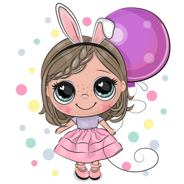 Cute Girl kreskówki z balonem — Wektor stockowy