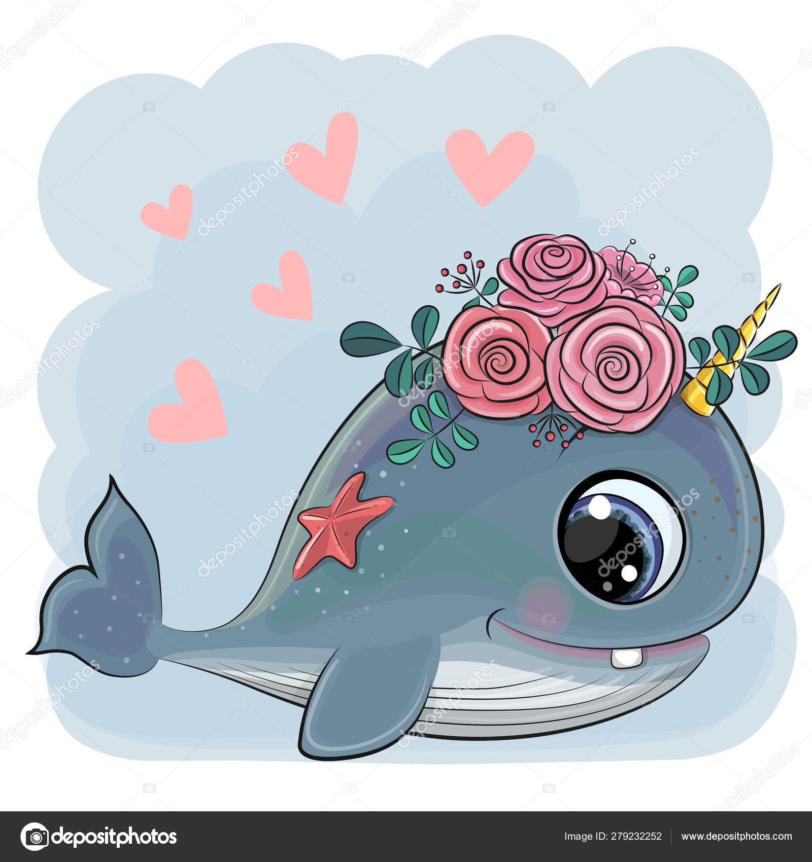 Cute Cartoon Whale with flowers Stock Vector Image by ©Reginast777  #279232252