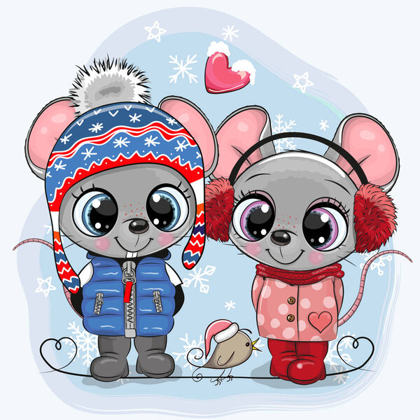 Mouses Boy and Girl in hats and coats