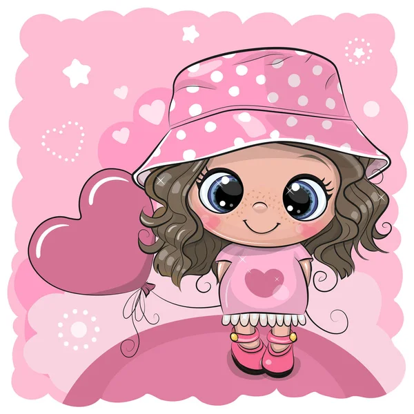 Cartoon meisje met roze ballon — Stockvector