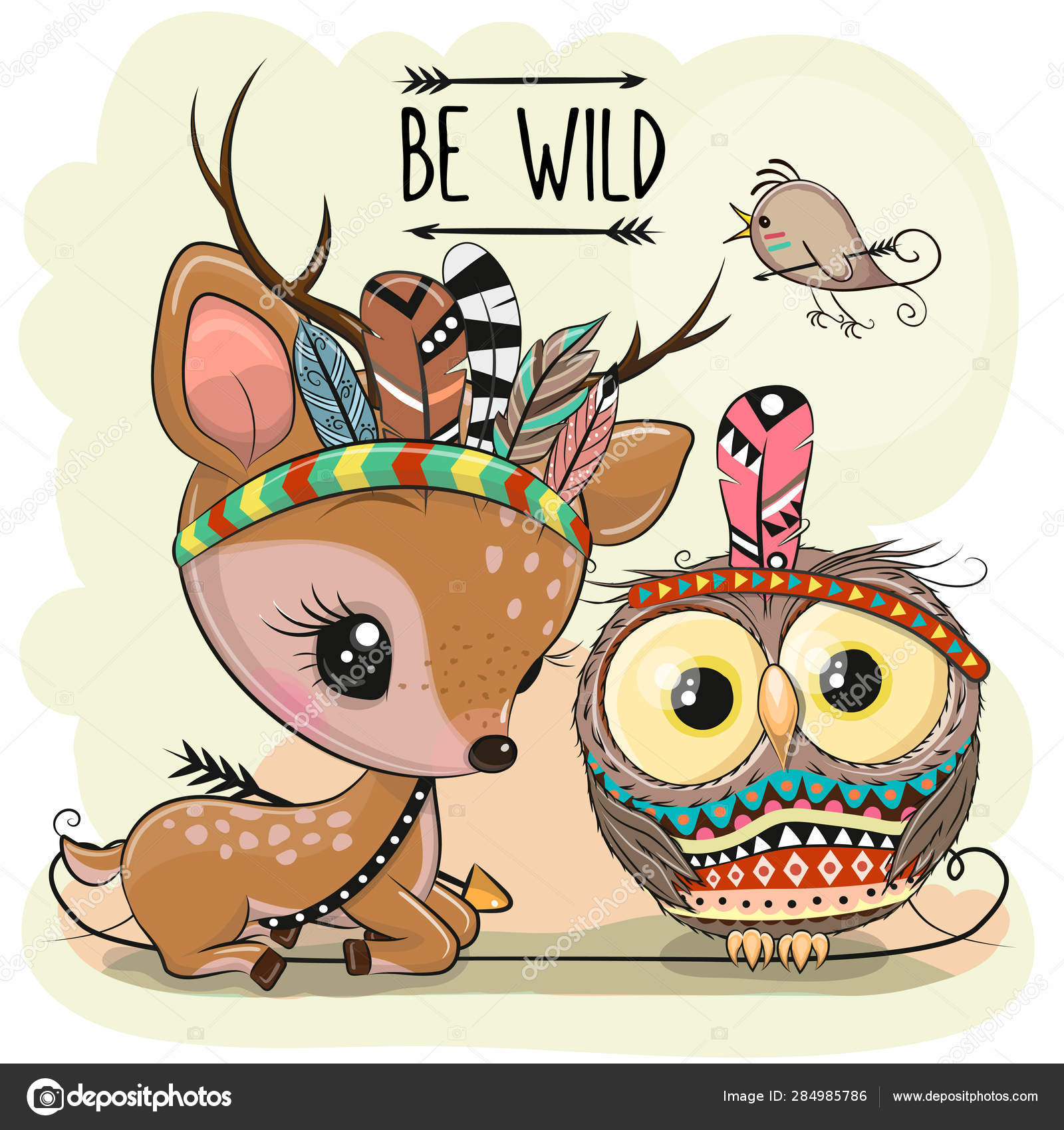 pics Deer Cartoon Cute Baby Animal Drawings https depositphotos com 284985786 stock illustration cartoon tribal deer and owl html