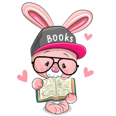 Kitap ile bir kap Karikatür Pembe Tavşan