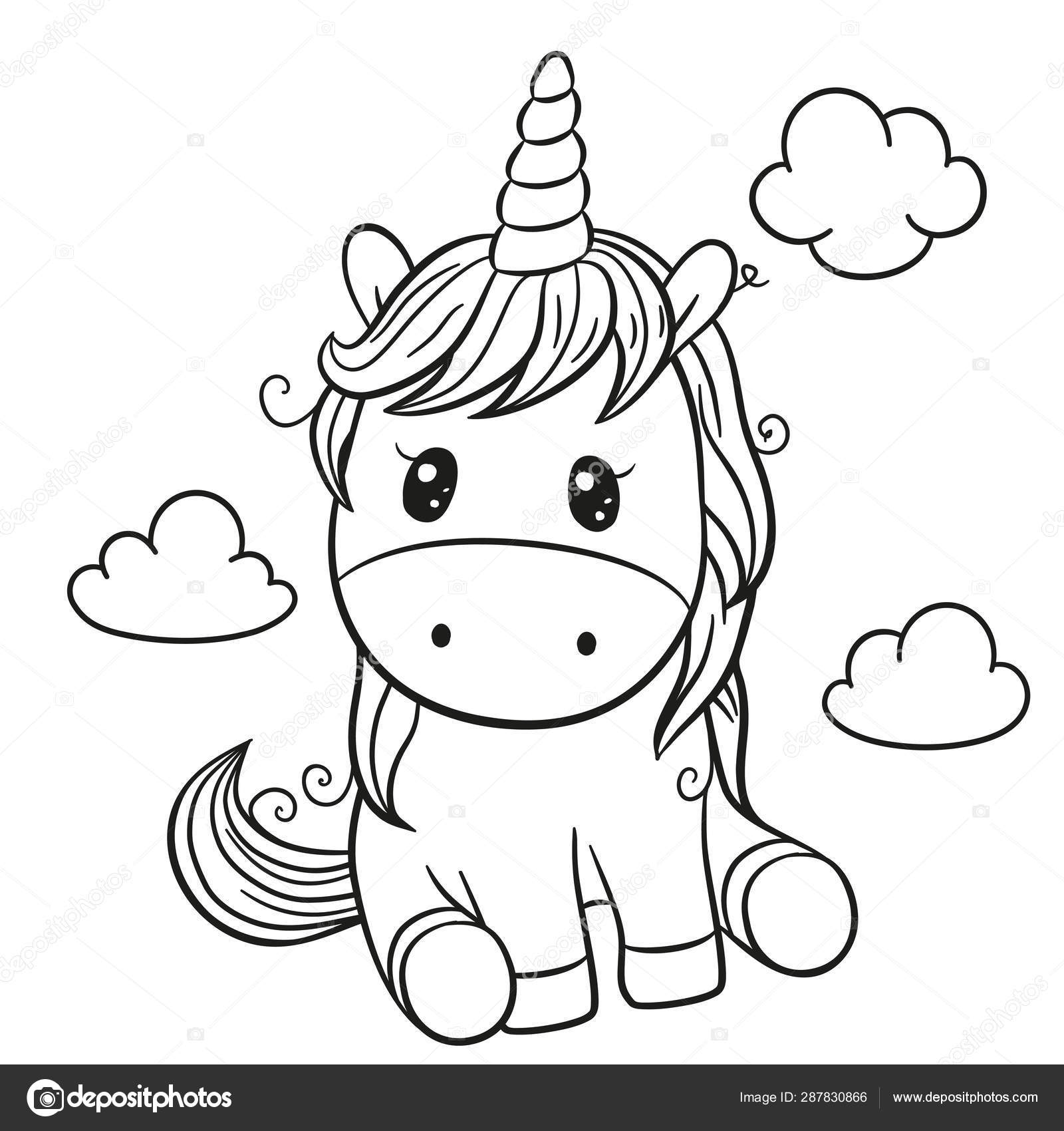 Cartoon Unicorn Outlined For Coloring Book Isolated On A White B