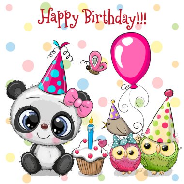 Balon ve kaput ile sevimli panda ve baykuşlar