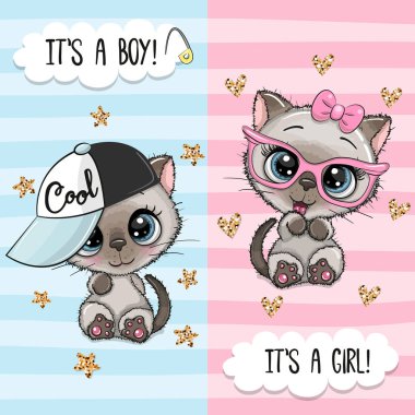 Sevimli Kittens erkek ve kız ile tebrik kartı