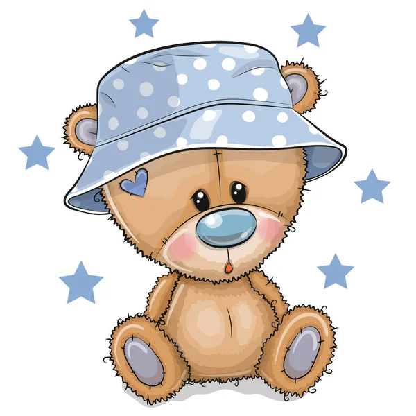 Cartoon Teddy beer in Panama hoed geïsoleerd op een witte achtergrond — Stockvector