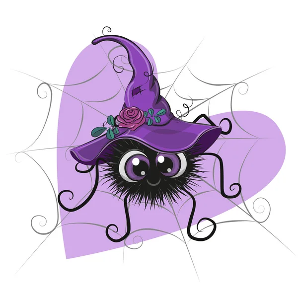 Mignon dessin animé Spider avec chapeau de sorcière — Image vectorielle