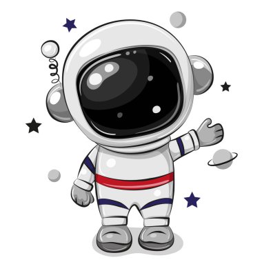 Karikatür astronotu beyaz bir arkaplanda izole edilmiş.