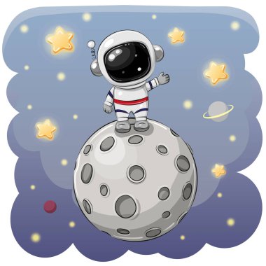 Bir uzay arka plan üzerinde ay karikatür astronot