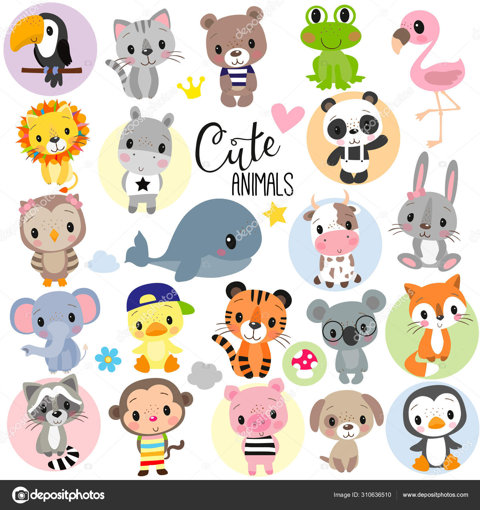 Schattige Cartoon Dieren Op Een Witte Achtergrond Vectorafbeelding Door C Reginast777 Vectorstock 310636510