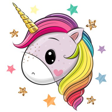 Beyaz arka planda tek boynuzlu at çizgi filmi