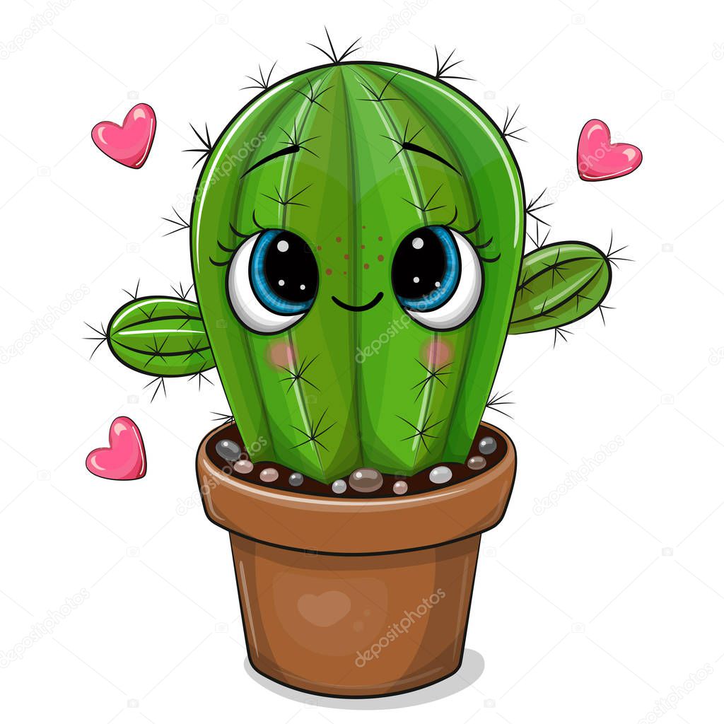 Cartoon Cactus with eyes isolated on a white background