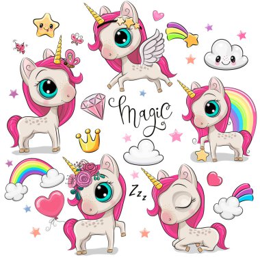 Cute Cartoon Unicorns isolated on a white background vector