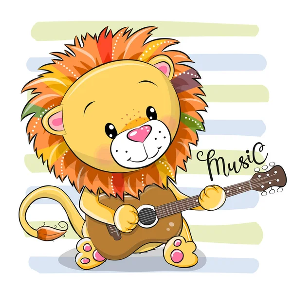 Cartoon Lion joue de la guitare — Image vectorielle