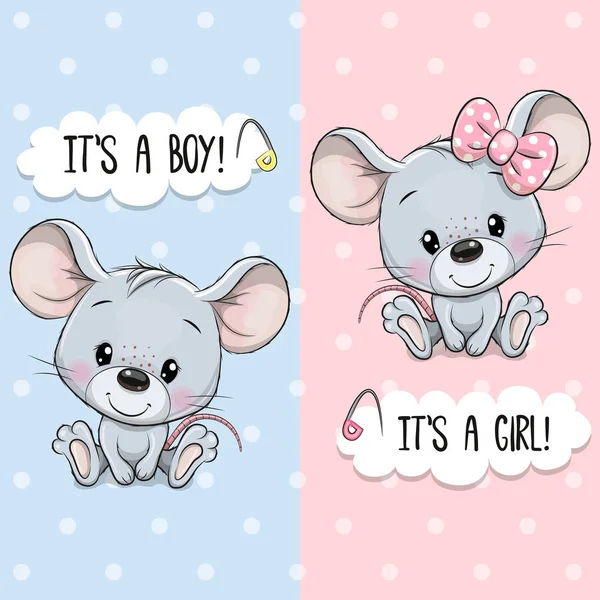 Ευχετήρια κάρτα με χαριτωμένο Mouses αγόρι και κορίτσι — Διανυσματικό Αρχείο