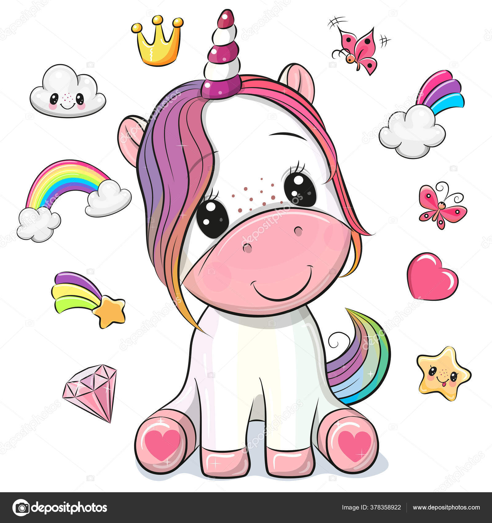 Cute Cartoon Unicorn Set Cute Design Elements Stock Vector Image by  ©Reginast777 #378358922