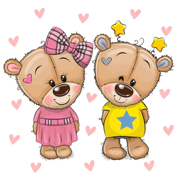 Twee Leuke Cartoon Teddyberen Een Hart Achtergrond — Stockvector