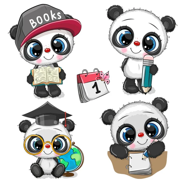 Set Cute Cartoon Pandas Isolated White Background — Stock Vector