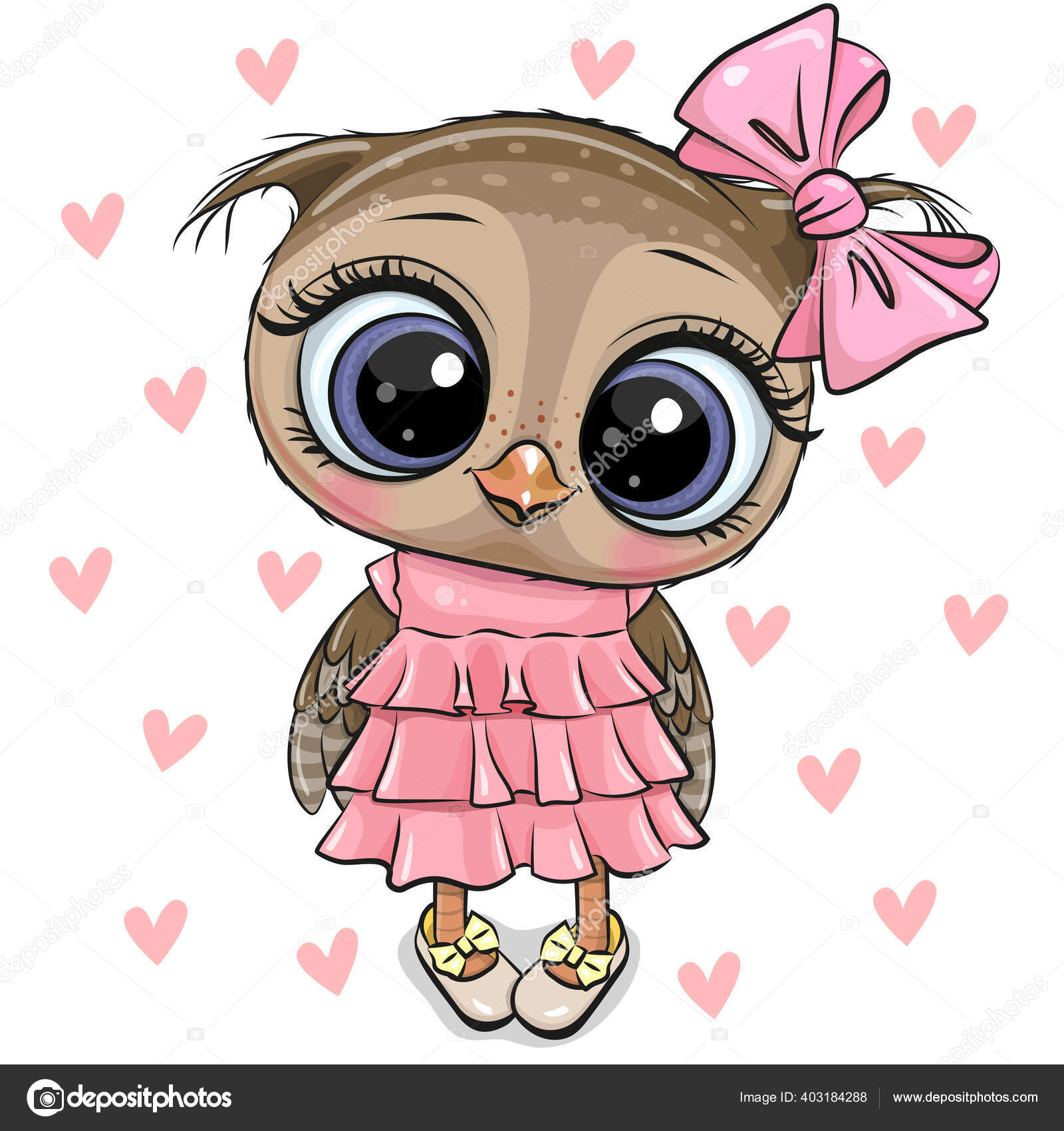 Coruja Desenho Animado Bonito Fundo Corações Vetor de ©Reginast777 403184288, image size:1600x1700