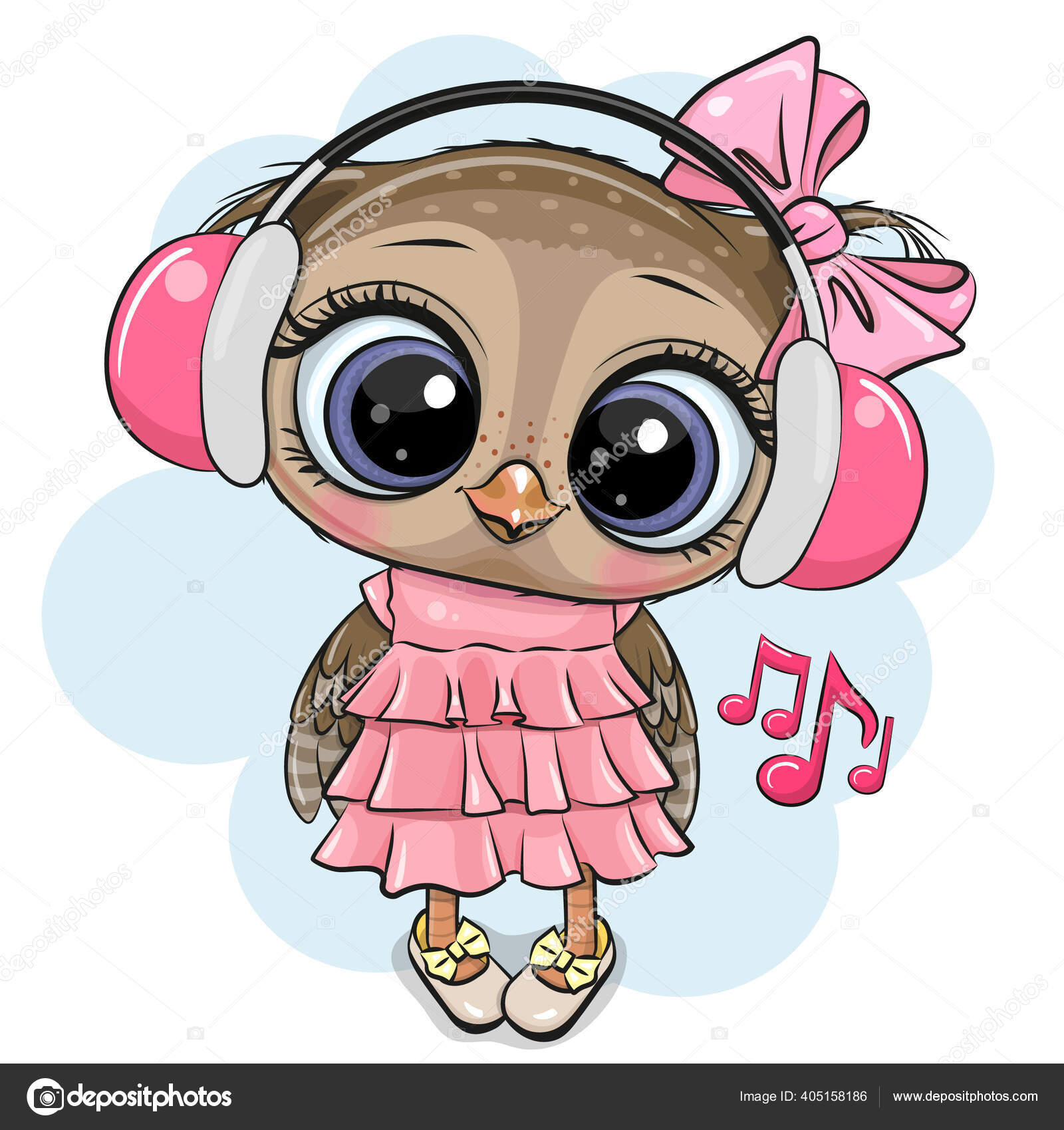 Cute Cartoon Owl Girl Pink Headphones White Background Stock Vector Image by  ©Reginast777 #405158186