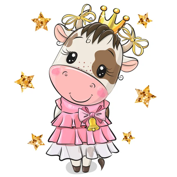 Nette Cartoon Princess Cow Auf Weißem Hintergrund — Stockvektor