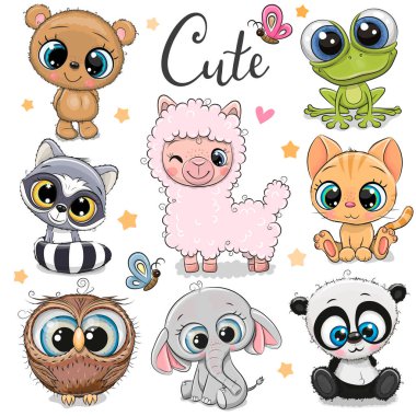 Set of Cute Cartoon Animals on a white background clipart