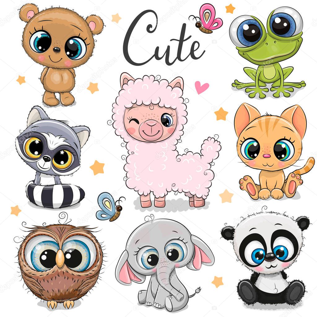 Set of Cute Cartoon Animals on a white background