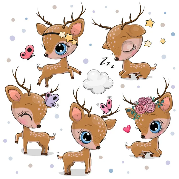 Cute Cartoon Deer Isolated White Background — Stock Vector