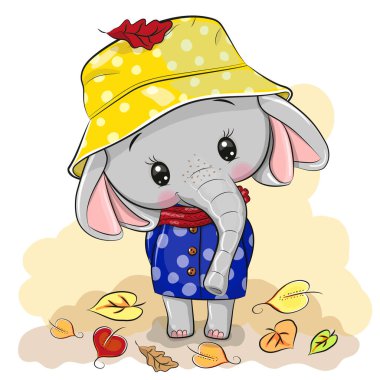 Şapkası ve atkısı olan şirin bir çizgi film fili.