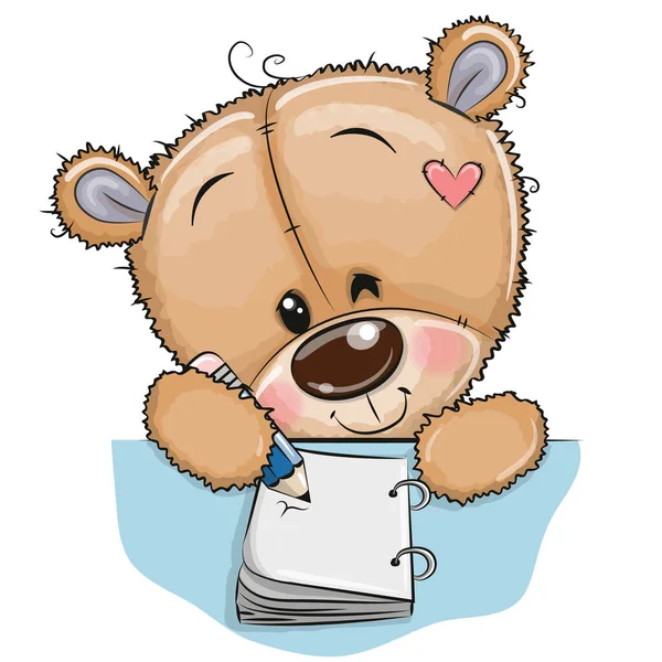 Cute Cartoon Teddy Bear Est Écrit Dans Carnet — Image vectorielle