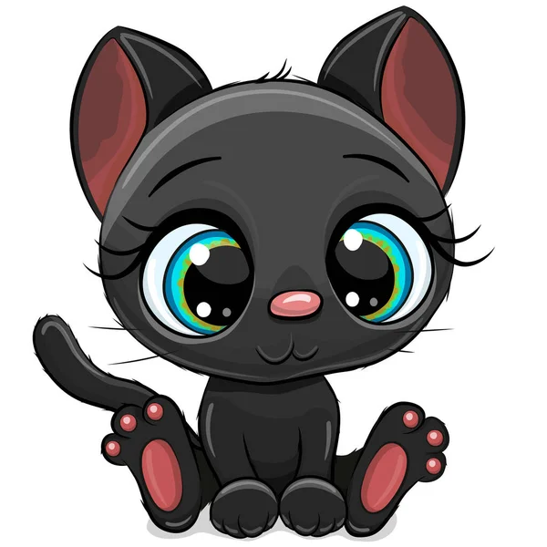 Nettes Cartoon Schwarzes Kätzchen Auf Weißem Hintergrund — Stockvektor