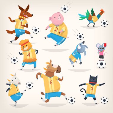 Şirin çiftlik hayvanları takım farklı pozisyonlar futbol oynamak. İlk takım