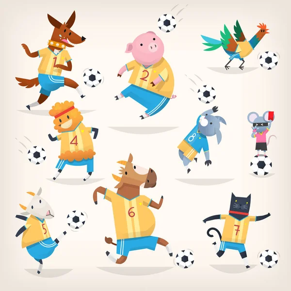 Мила команда тварин на фермі грає у футбол на різних посадах. Перша команда — стоковий вектор