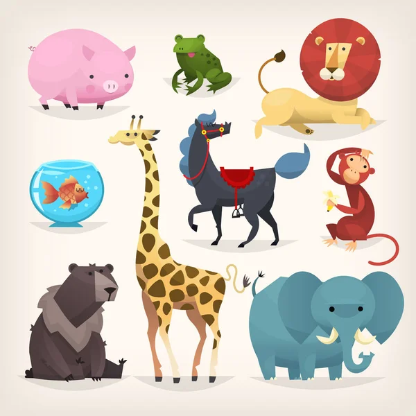 Set of colorful funny cartoon animals from a zoo. — Stock Vector