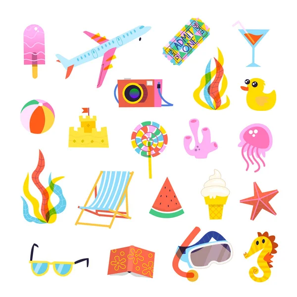 Seyahat, plaj veya şahıs posterler için yaz öğeleri kümesi