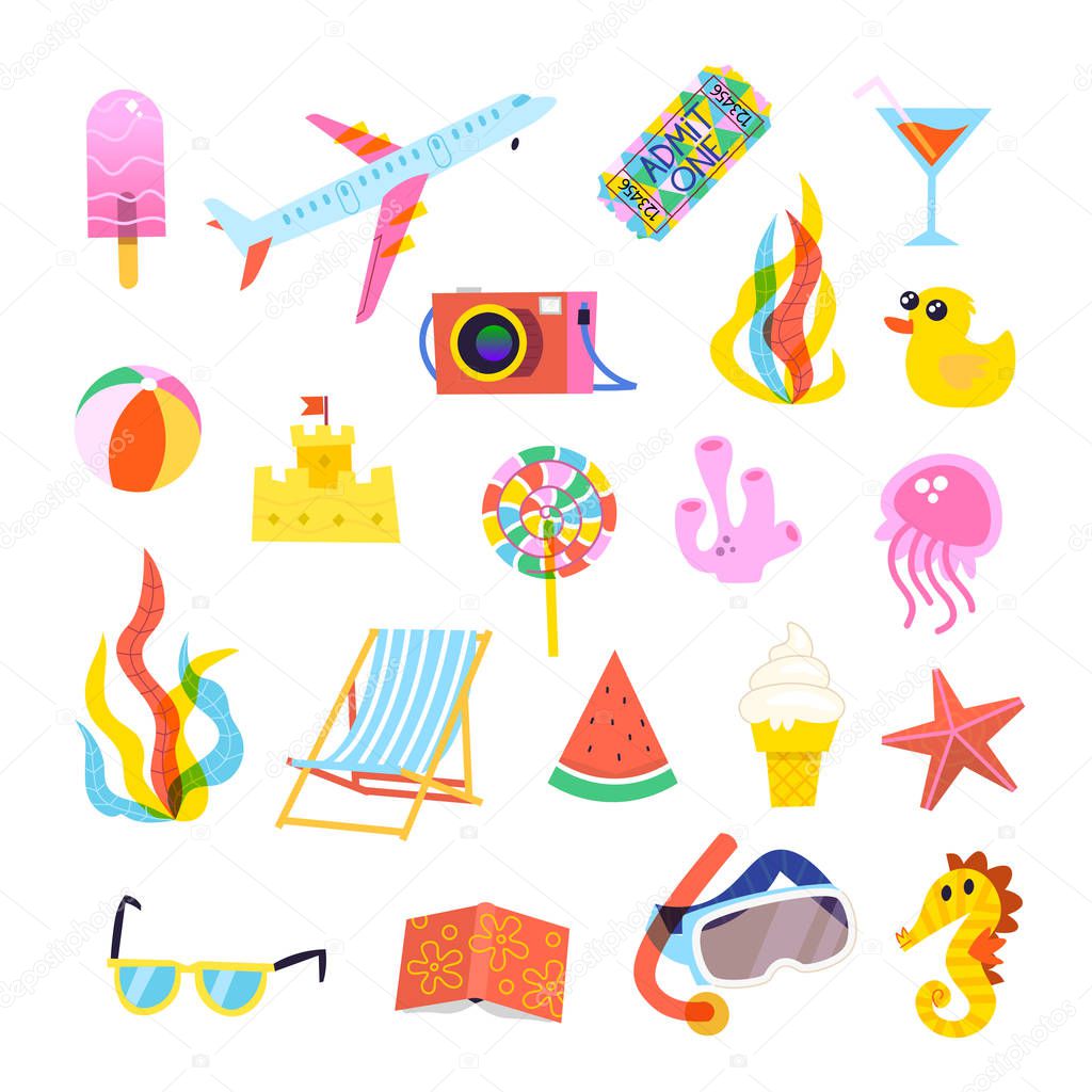 Set of summer elements for travel, beach, or party posters