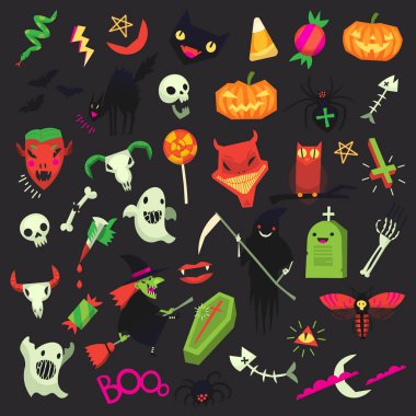 Set of cute but spooky Halloween stickers clipart